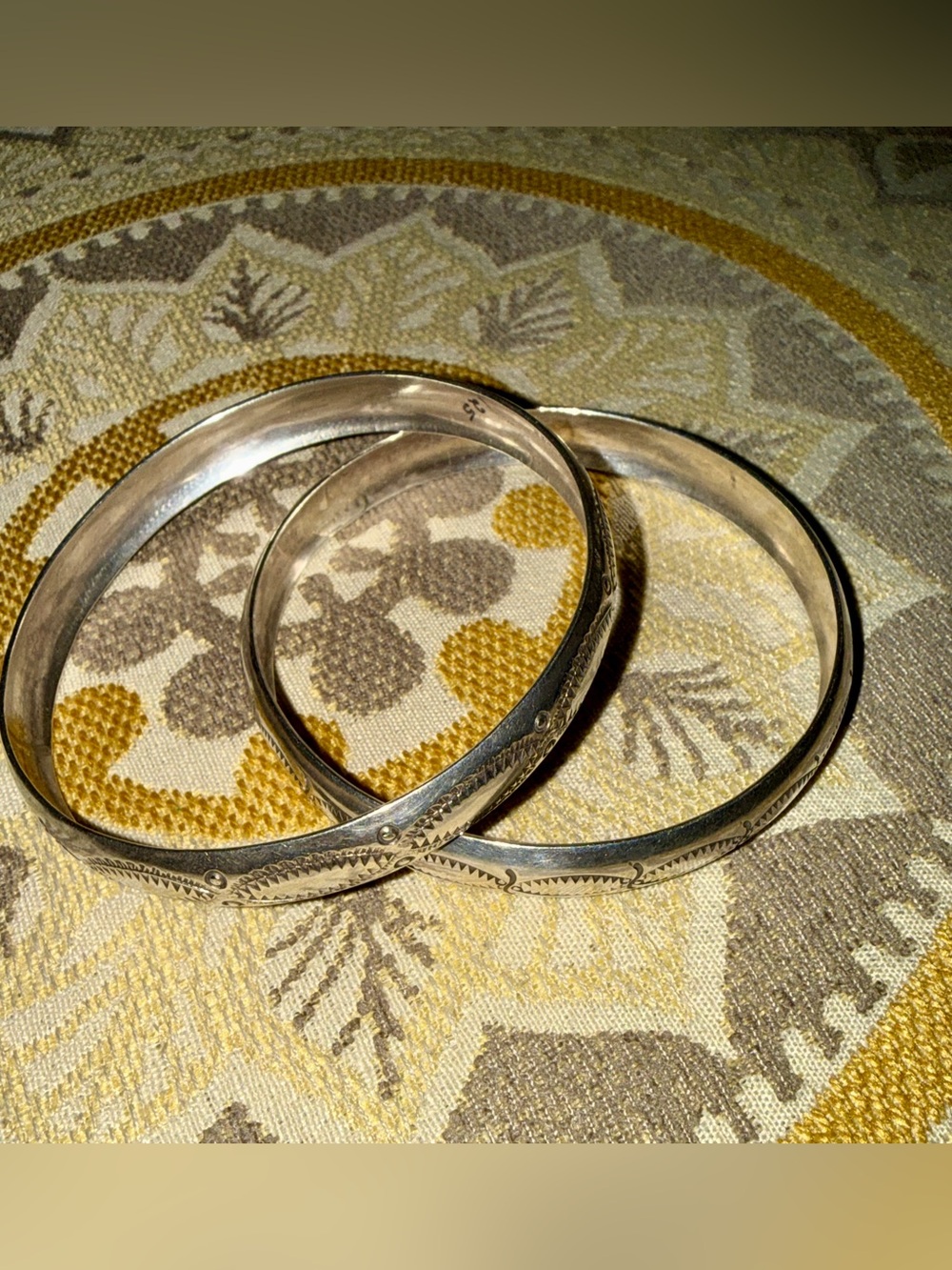 Sterling Silver Etched Bangle Bracelet Set - Silver